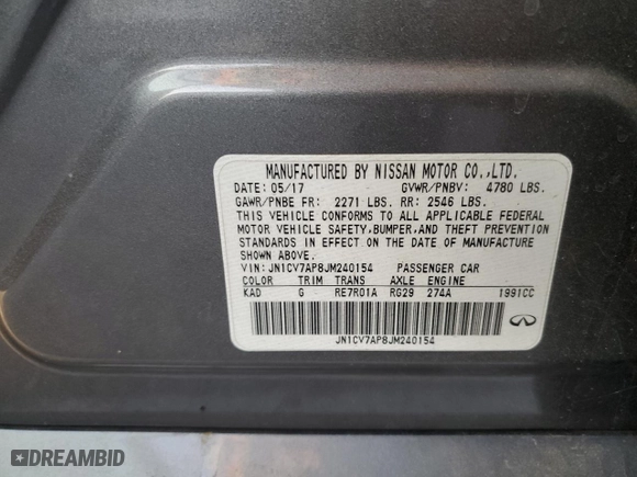 2018 Infiniti Q50 2.0t LUXE with VIN JN1CV7AP8JM240154, listed as a Copart auction lot 43212665 with NaN miles and Salvage Title. Bid and sale history available at carsss.com. Image 15.