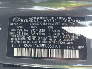 2023 Hyundai Kona Limited with VIN KM8K5CA38PU050101, listed as a IAAI auction lot 41270266 with 6,461 mi miles. Bid and sale history available at carsss.com. Image 9.
