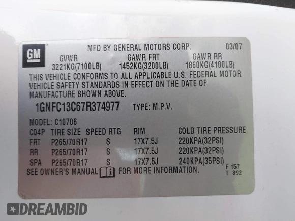 2007 Chevrolet Tahoe LS с VIN 1GNFC13C67R374977, выставлен на аукционе IAAI как лот 42434986 с пробегом 167 991 миль миль и . История ставок и продаж доступна на DreamBid. Изображение 9.