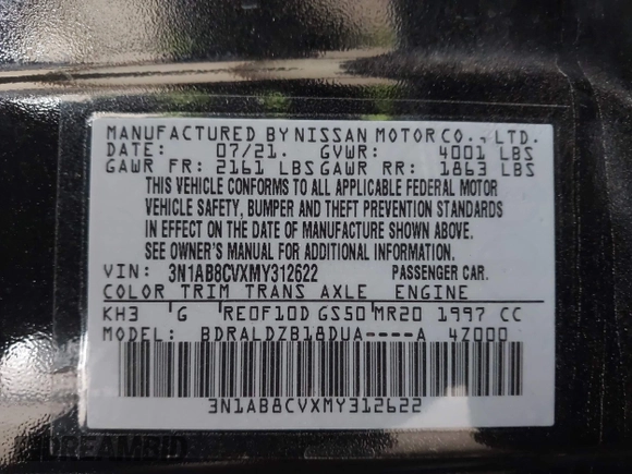 2021 Nissan Sentra SV with VIN 3N1AB8CVXMY312622, listed as a IAAI auction lot 41632163 with 19,616 mi miles and . Bid and sale history available at DreamBid. Image 9.