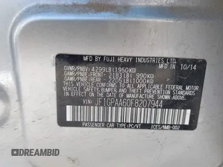2015 Subaru Impreza 2.0i с VIN JF1GPAA60F8207944, выставлен на аукционе IAAI как лот 42140916 с пробегом 123 378 миль миль и . История ставок и продаж доступна на DreamBid. Изображение 9.