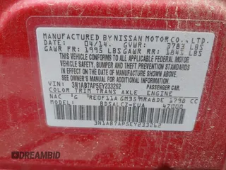 2014 Nissan Sentra SR z VIN 3N1AB7AP5EY233262, wystawiony jako IAAI lot #42551348 z przebiegiem 185 863 mil mil oraz . Historia ofert i sprzedaży dostępna na DreamBid. Obrazek 9.