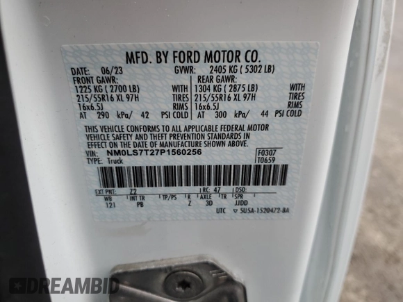 2023 Ford Transit Connect XLT with VIN NM0LS7T27P1560256, listed as a Copart auction lot 84687234 with 12,286 mi miles and Clean title. Bid and sale history available at DreamBid. Image 14.