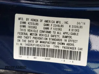 2014 Honda Accord LX with VIN 1HGCR2F36EA205759, listed as a IAAI auction lot 41925082 with 80,757 mi miles and . Bid and sale history available at carsss.com. Image 9.