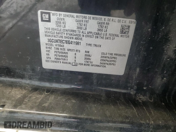 2014 Chevrolet Silverado 1500 High Country with VIN 3GCUKTEC7EG411981, listed as a Copart auction lot 57147835 with 158,571 mi miles and Clean Title. Bid and sale history available at DreamBid. Image 12.
