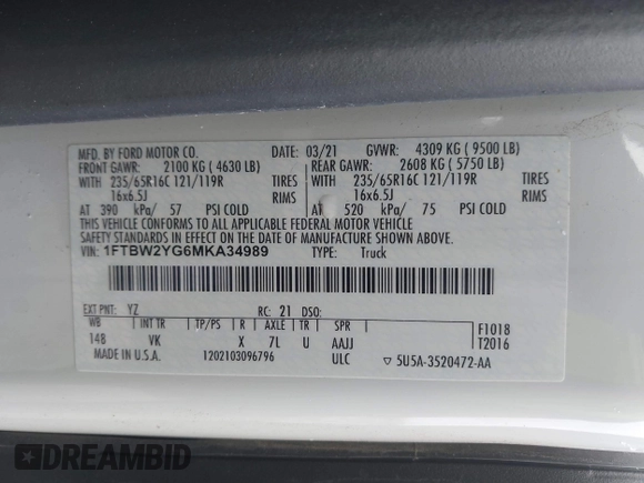 2021 Ford Transit Cargo с VIN 1FTBW2YG6MKA34989, выставлен на аукционе IAAI как лот 41698130 с пробегом 57 960 миль миль и . История ставок и продаж доступна на DreamBid. Изображение 9.