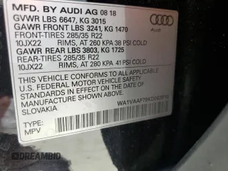 2019 Audi Q7 Prestige z VIN WA1VAAF79KD003515, wystawiony jako Copart lot #56476375 z przebiegiem 55 027 mil mil oraz Nie do naprawy • Non repairable. Historia ofert i sprzedaży dostępna na DreamBid. Obrazek 13.