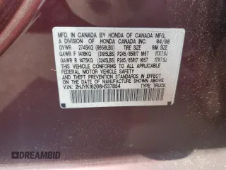 2008 Honda Ridgeline RT z VIN 2HJYK16208H537854, wystawiony jako Copart lot #65131045 z przebiegiem Nie podano mil oraz Czysty tytuł • Clean title. Historia ofert i sprzedaży dostępna na DreamBid. Obrazek 12.