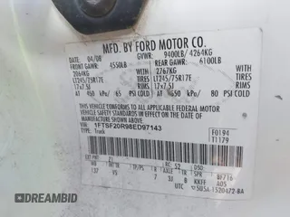 2008 Ford F-250 z VIN 1FTSF20R98ED97143, wystawiony jako IAAI lot #41637311 z przebiegiem 114 245 mil mil oraz . Historia ofert i sprzedaży dostępna na DreamBid. Obrazek 9.