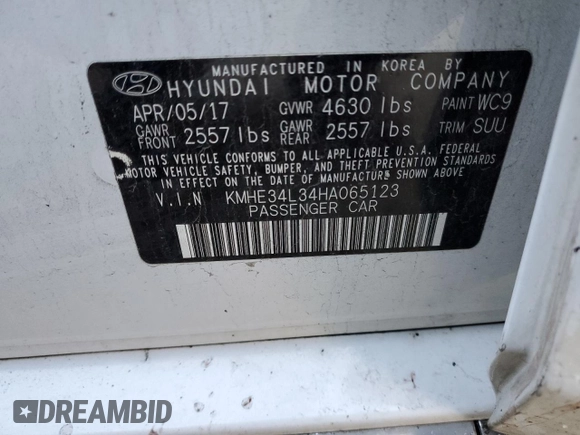 2017 Hyundai Sonata Hybrid Limited with VIN KMHE34L34HA065123, listed as a Copart auction lot 71990642 with 0 mi miles. Bid and sale history available at carsss.com. Image 12.