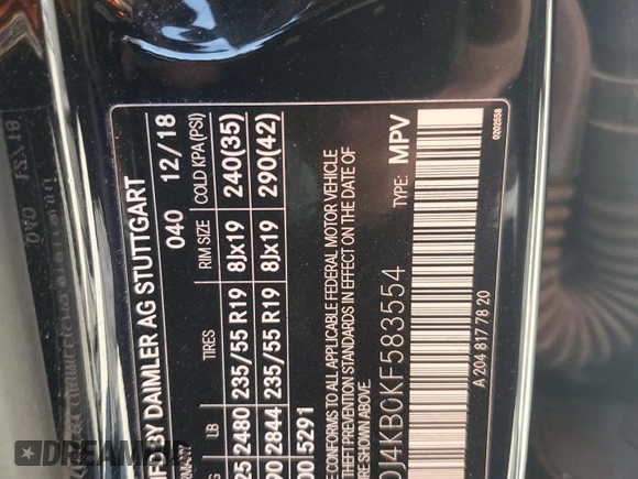 2019 Mercedes-Benz GLC 300 with VIN WDC0J4KB0KF583554, listed as a Copart auction lot 51071455 with 35,418 mi miles and Salvage Title. Bid and sale history available at DreamBid. Image 13.