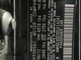 2013 Hyundai Genesis 3.8L z VIN KMHGC4DDXDU214241, wystawiony jako Copart lot #55467125 z przebiegiem 70 079 mil mil oraz Szkoda całkowita • Salvage title. Historia ofert i sprzedaży dostępna na DreamBid. Obrazek 12.