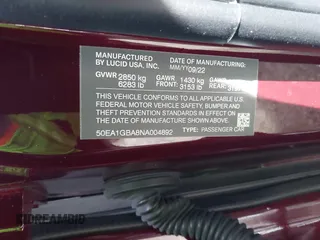 2022 Lucid Air Grand Touring with VIN 50EA1GBA8NA004892, listed as a IAAI auction lot 41553074 with 36,111 mi miles. Bid and sale history available at carsss.com. Image 9.