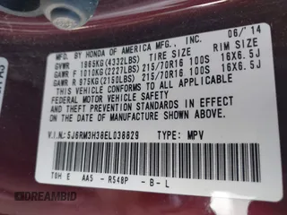 2014 Honda CR-V LX with VIN 5J6RM3H38EL038829, listed as a IAAI auction lot 41845064 with 103,099 mi miles. Bid and sale history available at carsss.com. Image 9.