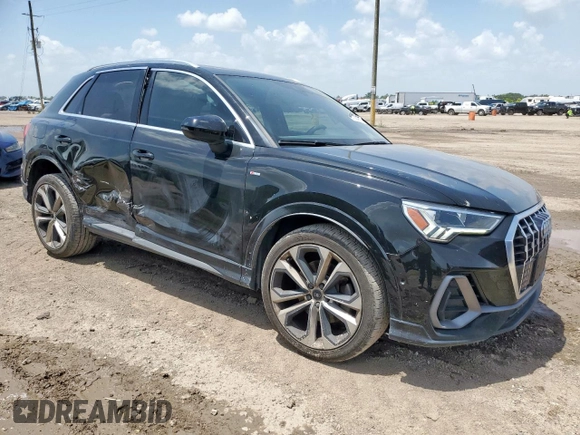 2020 Audi Q3 S line Prestige with VIN WA1FECF33L1043433, listed as a Copart auction lot 61084885 with 58,607 mi miles and Salvage title. Bid and sale history available at DreamBid. Image 4.