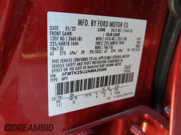 2022 Ford Mustang Mach-E California Route 1 z VIN 3FMTK2SU2NMA30099, wystawiony jako Copart lot #44325585 z przebiegiem 16 140 mil mil oraz Szkoda całkowita • Salvage title. Historia ofert i sprzedaży dostępna na DreamBid. Obrazek 13.