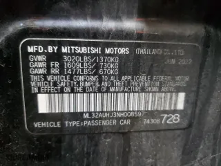 2022 Mitsubishi Mirage ES with VIN ML32AUHJ3NH008597, listed as a Copart auction lot 51968675 with 37,529 mi miles and Salvage Title. Bid and sale history available at carsss.com. Image 13.
