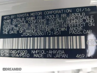 2016 Toyota Prius c One with VIN JTDKDTB38G1121451, listed as a IAAI auction lot 42040833 with 68,851 mi miles. Bid and sale history available at carsss.com. Image 9.