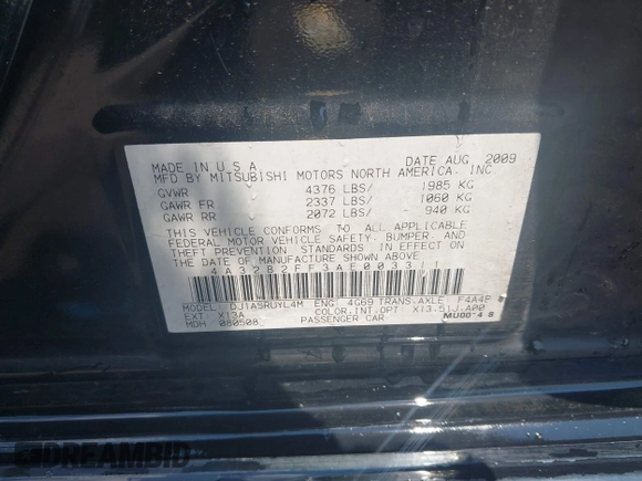 2010 Mitsubishi Galant FE с VIN 4A32B2FF3AE003311, выставлен на аукционе IAAI как лот 42410738 с пробегом 216 286 миль миль и . История ставок и продаж доступна на DreamBid. Изображение 9.