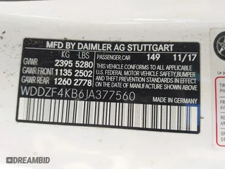 2018 Mercedes-Benz E-Class E 300 with VIN WDDZF4KB6JA377560, listed as a IAAI auction lot 41730305 with 36,477 mi miles. Bid and sale history available at carsss.com. Image 9.