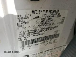 2010 Ford Expedition Limited z VIN 1FMJU1K55AEB52282, wystawiony jako Copart lot #57494535 z przebiegiem 211 434 mil mil oraz Szkoda całkowita • Salvage title. Historia ofert i sprzedaży dostępna na DreamBid. Obrazek 12.