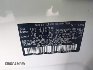 2020 Subaru Ascent Touring с VIN 4S4WMARD3L3465347, выставлен на аукционе IAAI как лот 41318411 с пробегом 60 923 миль миль и . История ставок и продаж доступна на DreamBid. Изображение 9.