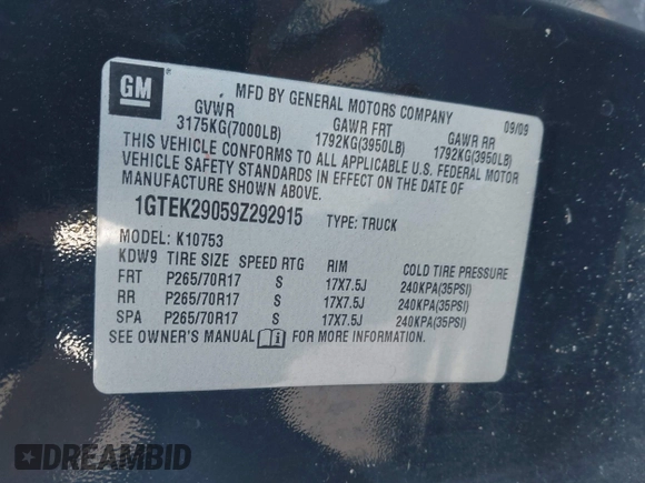 2009 GMC Sierra 1500 SLE with VIN 1GTEK29059Z292915, listed as a IAAI auction lot 40400096 with 180,439 mi miles. Bid and sale history available at carsss.com. Image 9.