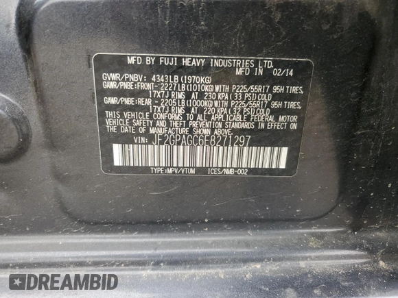 2014 Subaru Crosstrek Limited z VIN JF2GPAGC6E8271297, wystawiony jako Copart lot #55509075 z przebiegiem 134 866 mil mil oraz Szkoda całkowita • Salvage title. Historia ofert i sprzedaży dostępna na DreamBid. Obrazek 13.