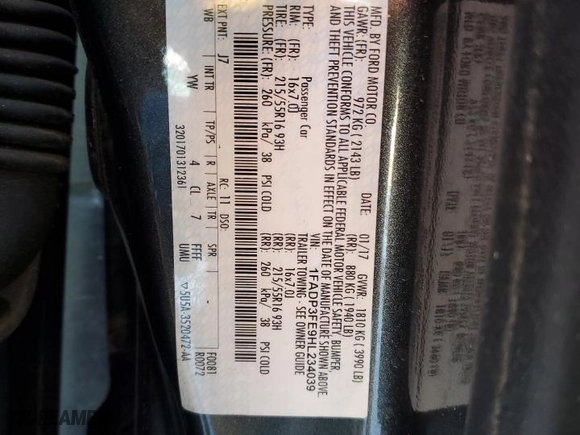 2017 Ford Focus SE with VIN 1FADP3FE9HL234039, listed as a Copart auction lot 46336685 with 68,129 mi miles and Clean Title. Bid and sale history available at carsss.com. Image 12.