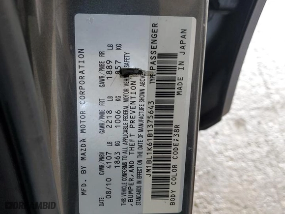 2011 Mazda Mazda3 s Sport with VIN JM1BL1K61B1375643, listed as a Copart auction lot 50792095 with 109,290 mi miles and Salvage Title. Bid and sale history available at carsss.com. Image 12.