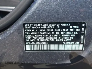 2016 Volkswagen Passat S with VIN 1VWAT7A35GC024233, listed as a IAAI auction lot 42631529 with 112,291 mi miles and . Bid and sale history available at DreamBid. Image 9.