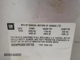 2005 Pontiac Grand Prix с VIN 2G2WP522051237153, выставлен на аукционе Copart как лот 54293235 с пробегом 129 310 миль миль и Списание • Salvage title. История ставок и продаж доступна на DreamBid. Изображение 12.