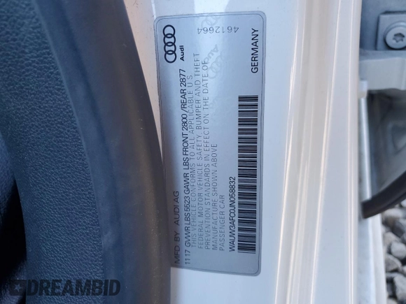 2018 Audi A7 Premium Plus with VIN WAUW3AFC0JN058832, listed as a Copart auction lot 46871925 with 38,114 mi miles and Salvage Title. Bid and sale history available at carsss.com. Image 12.