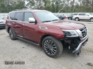 2024 Nissan Armada Platinum with VIN JN8AY2DB4R9851395, listed as a Copart auction lot 43331925 with 7,684 mi miles and Salvage Title. Bid and sale history available at carsss.com. Image 4.