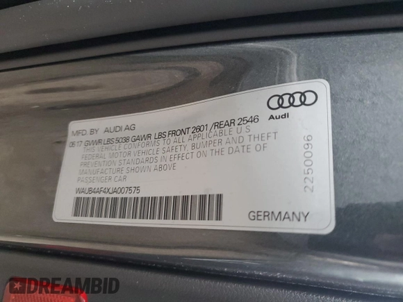 2018 Audi S4 Premium Plus with VIN WAUB4AF4XJA007575, listed as a Copart auction lot 36881964 with 2,154 mi miles. Bid and sale history available at carsss.com. Image 12.