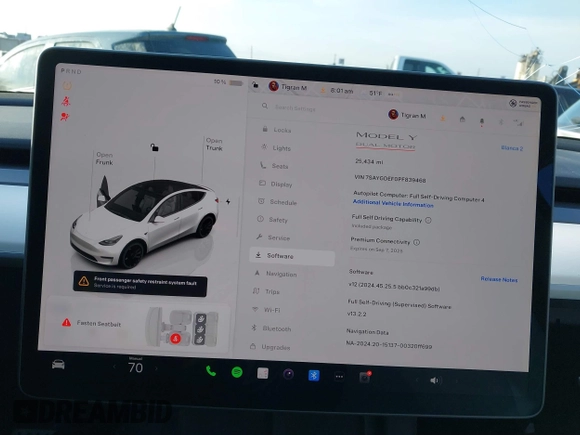 2023 Tesla Model Y Performance with VIN 7SAYGDEF0PF839468, listed as a IAAI auction lot 41609263 with 25,434 mi miles and . Bid and sale history available at DreamBid. Image 19.