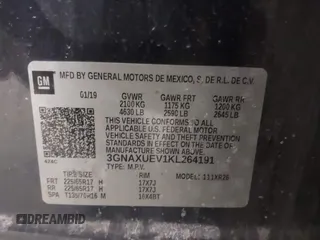 2019 Chevrolet Equinox LT with VIN 3GNAXUEV1KL264191, listed as a IAAI auction lot 41890226 with 121,357 mi miles. Bid and sale history available at carsss.com. Image 9.
