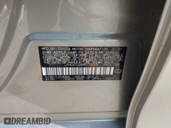 2021 Lexus IS 300 with VIN JTHCA1D26M5113003, listed as a IAAI auction lot 42179759 with 27,374 mi miles and . Bid and sale history available at DreamBid. Image 9.