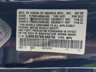 2009 Honda CR-V EX-L with VIN 5J6RE48799L068756, listed as a IAAI auction lot 42142229 with 198,920 mi miles and . Bid and sale history available at carsss.com. Image 9.