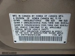 2005 Honda Pilot LX with VIN 2HKYF18125H532381, listed as a IAAI auction lot 42054852 with 236,410 mi miles. Bid and sale history available at carsss.com. Image 9.