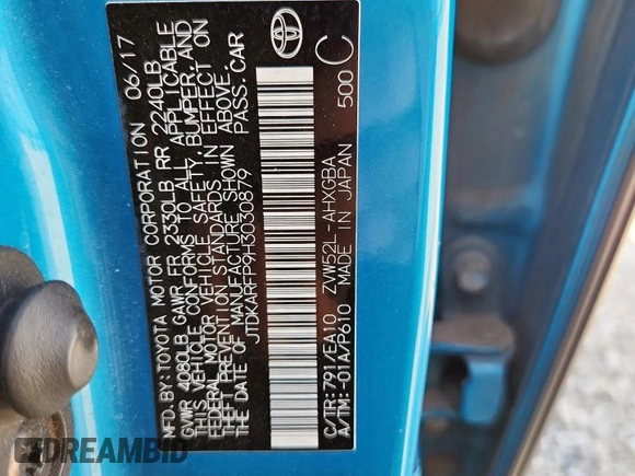 2017 Toyota Prius Plus with VIN JTDKARFP9H3030879, listed as a Copart auction lot 59861375 with 106,048 mi miles and Salvage title. Bid and sale history available at DreamBid. Image 14.