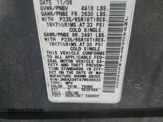 2007 Nissan Murano SL z VIN JN8AZ08T47W508833, wystawiony jako Copart lot #53039335 z przebiegiem Nie podano mil oraz Nie do naprawy • Non repairable. Historia ofert i sprzedaży dostępna na DreamBid. Obrazek 13.