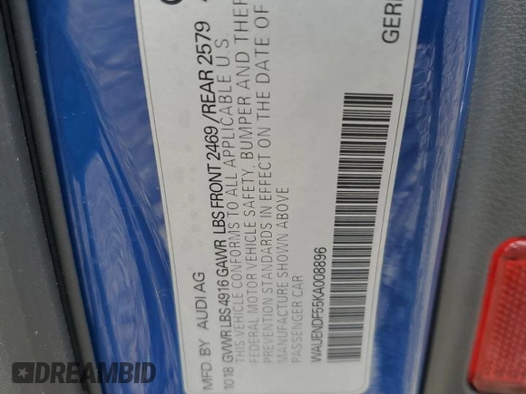 2019 Audi A5 Sportback Premium Plus с VIN WAUENDF55KA008896, выставлен на аукционе Copart как лот 51365595 с пробегом 123 770 миль миль и Списание • Salvage title. История ставок и продаж доступна на DreamBid. Изображение 14.