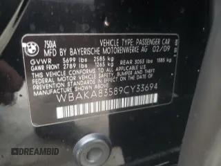 2009 BMW 7 Series 750i with VIN WBAKA83589CY33694, listed as a Copart auction lot 47671345 with 0 mi miles and Salvage Title. Bid and sale history available at carsss.com. Image 12.