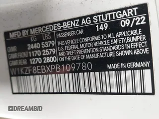 2023 Mercedes-Benz E 350 with VIN W1KZF8EBXPB109780, listed as a IAAI auction lot 41602205 with 23,079 mi miles and . Bid and sale history available at DreamBid. Image 9.