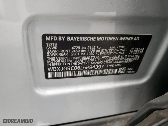 2020 BMW X1 xDrive28i with VIN WBXJG9C06L5P94397, listed as a Copart auction lot 46182585 with 74,244 mi miles and Salvage Title. Bid and sale history available at carsss.com. Image 13.