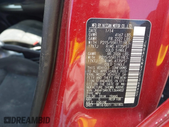 2014 Nissan Juke S with VIN JN8AF5MV7ET364402, listed as a IAAI auction lot 41808136 with 146,153 mi miles. Bid and sale history available at carsss.com. Image 9.
