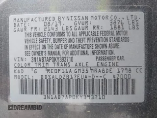 2019 Nissan Sentra SV with VIN 3N1AB7AP0KY393710, listed as a IAAI auction lot 42077504 with 46,445 mi miles and . Bid and sale history available at DreamBid. Image 9.