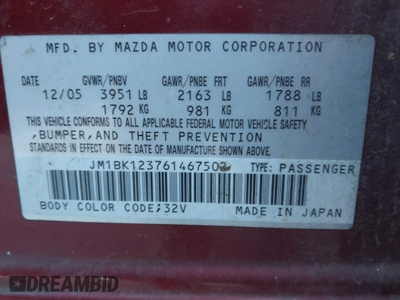 2006 Mazda 3 s with VIN JM1BK123761467502, listed as a IAAI auction lot 41494707 with 173,440 mi miles and . Bid and sale history available at DreamBid. Image 9.
