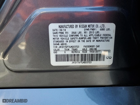 2020 Infiniti Q50 EDITION 30 with VIN JN1EV7AP7LM203723, listed as a Copart auction lot 81773534 with 33,985 mi miles and Salvage Title. Bid and sale history available at carsss.com. Image 14.